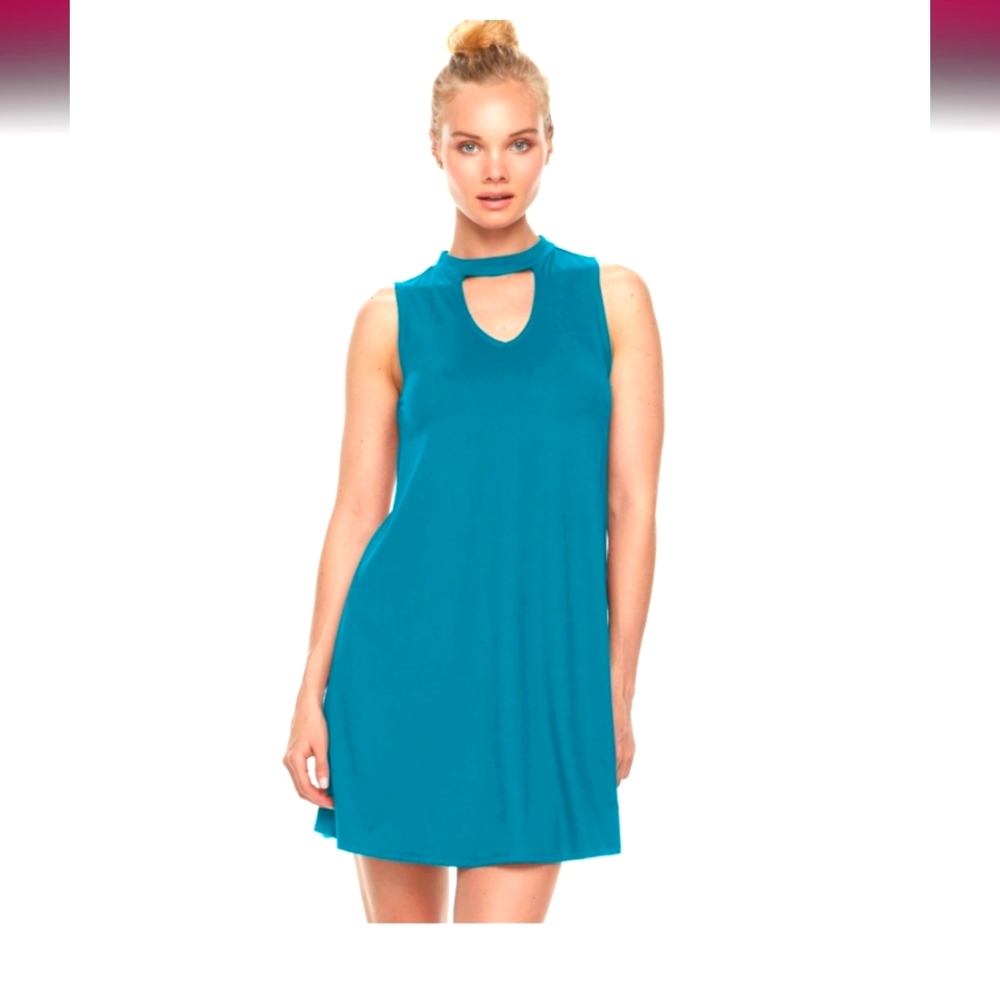 Junior's Mudd Teal Sleeveless Keyhole Dress, Size Small